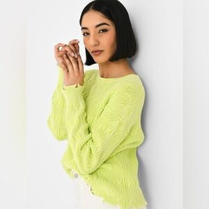 J SOCIETY ACID WASH CREW SWEATER Yellow Neon Knit‎ Frayed